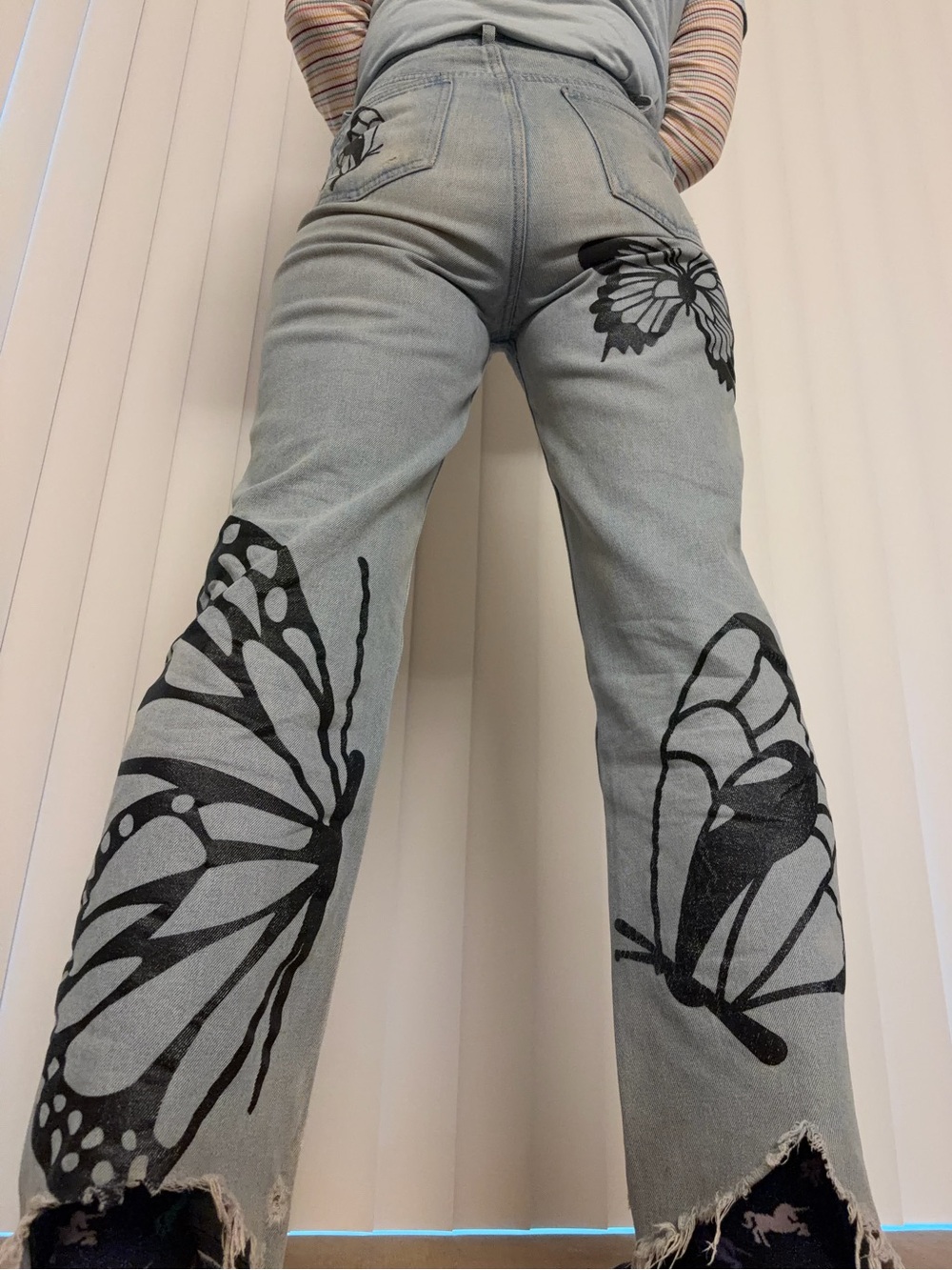 Hot Topic Light Wash Jeans with Black Butterflies Graphic 2022